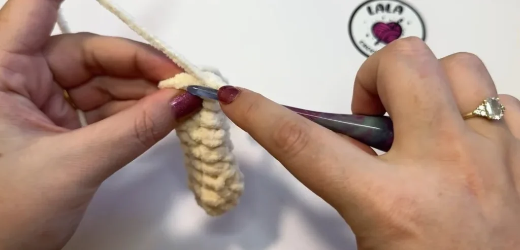 Crocheting the cat's tail with a crochet hook